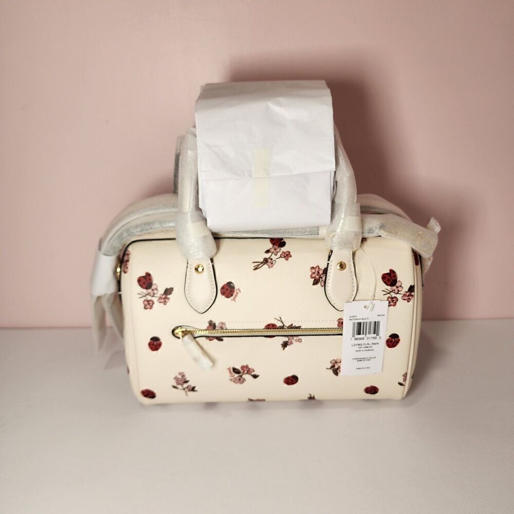 NWT COACH CU272 Rowan Satchel Ladybug Floral Print Crossbody Bag Chalk - Picture 6 of 6